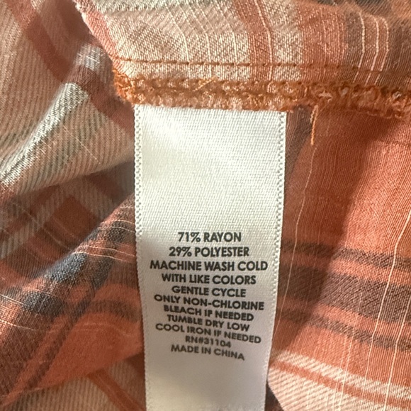 Plaid Button-Up Women's Top - Orange & Gray Sz 2X - Picture 7 of 7